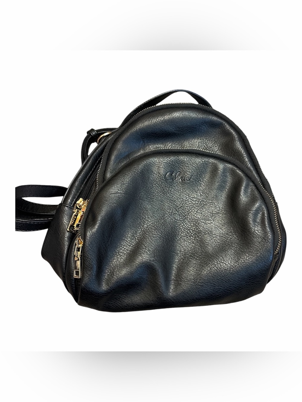 Cluci Vegan Leather Convertible Backpack Crossbody Bag Black Gold Hardware - Picture 2 of 8